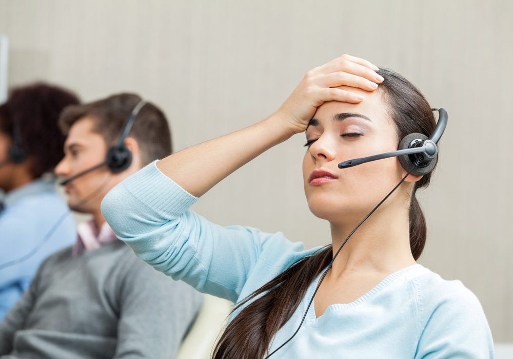A frustrated call center agent