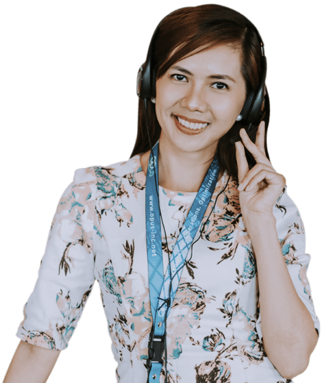 female remote staff smiling in a headset female remote staff smiling in a headset