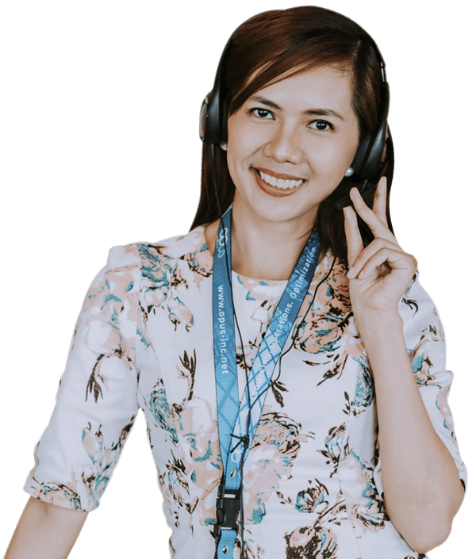 female remote staff smiling in a headset