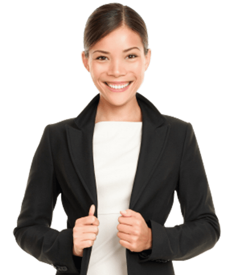 a female remote employee in a suit